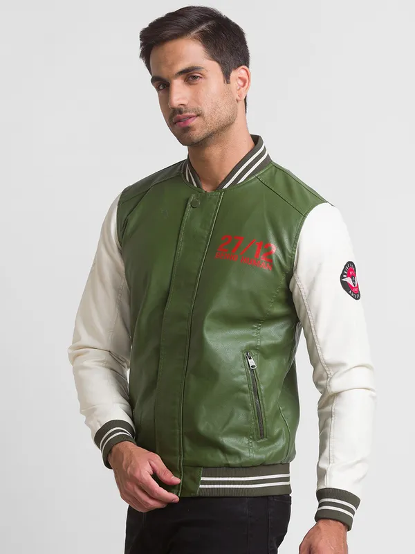 Being Human Regular Fit Men Collared Jackets-Army/Offwhite