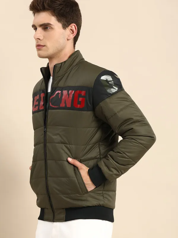 Being Human Clothing Men Regular Fit Collared Jackets-Olive / Black