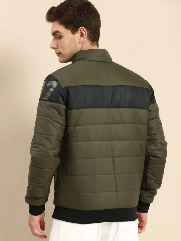 Being Human Clothing Men Regular Fit Collared Jackets-Olive / Black