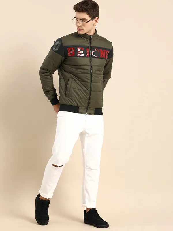 Being Human Clothing Men Regular Fit Collared Jackets-Olive / Black