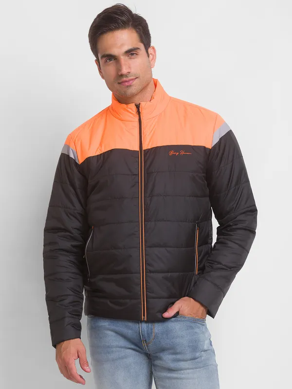 Being Human Regular Fit Men Collared Jackets-Neon Orange/Black