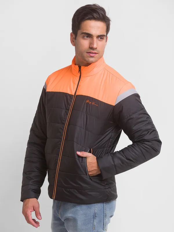 Being Human Regular Fit Men Collared Jackets-Neon Orange/Black