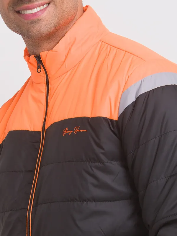 Being Human Regular Fit Men Collared Jackets-Neon Orange/Black