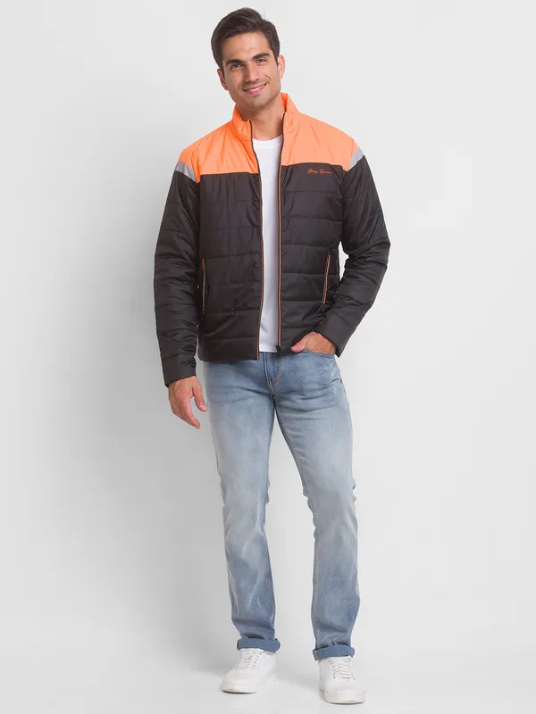Being Human Regular Fit Men Collared Jackets-Neon Orange/Black