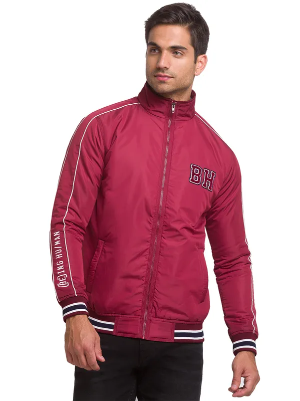 Being Human Regular Fit Men Collared Jackets-Beet Red