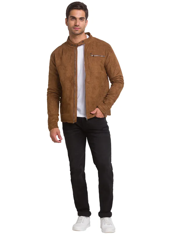 Being Human Regular Fit Men Collared Jackets-Brown