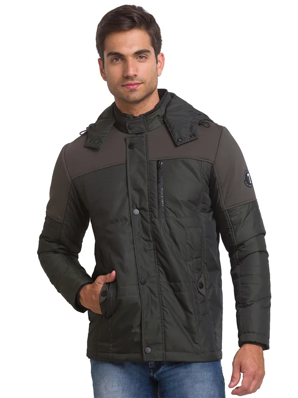 Being Human Clothing Men Regular Fit Collared Jackets-Forest Green