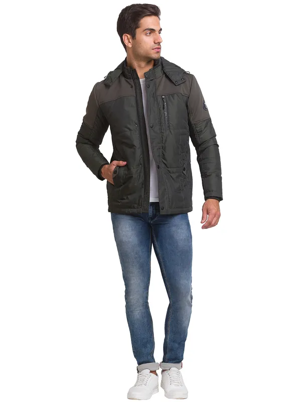 Being Human Clothing Men Regular Fit Collared Jackets-Forest Green