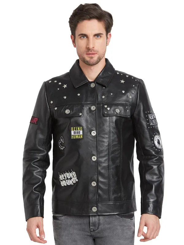 Being Human Clothing Men Regular Fit Collared Jackets-Black