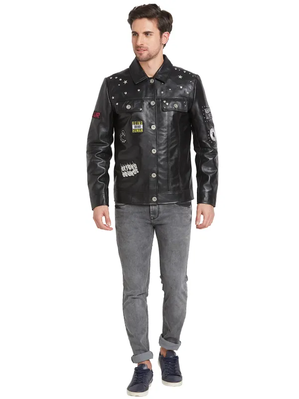 Being Human Clothing Men Regular Fit Collared Jackets-Black