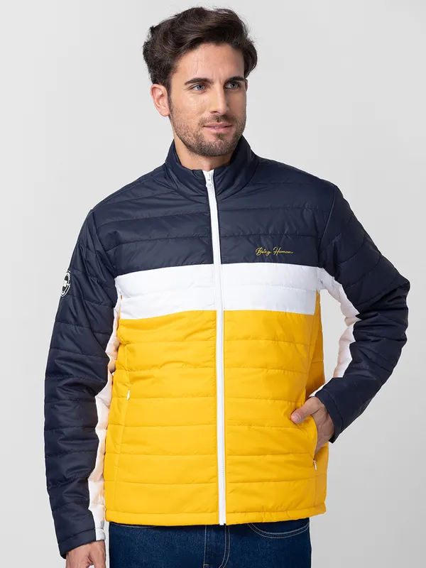 Being Human Regular Fit Men Collared Jackets-Navy/White/Yellow