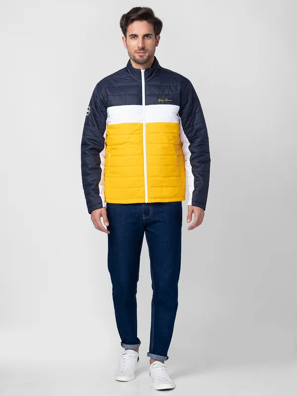 Being Human Regular Fit Men Collared Jackets-Navy/White/Yellow