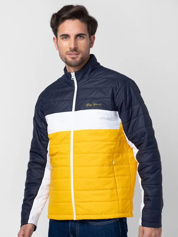 Being Human Regular Fit Men Collared Jackets-Navy/White/Yellow