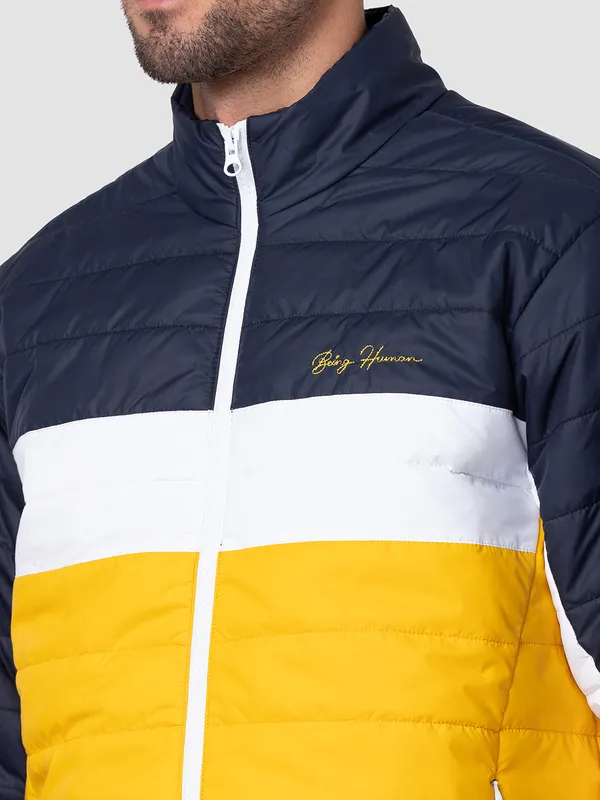 Being Human Regular Fit Men Collared Jackets-Navy/White/Yellow