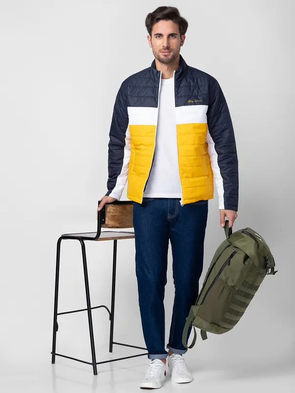 Being Human Regular Fit Men Collared Jackets-Navy/White/Yellow