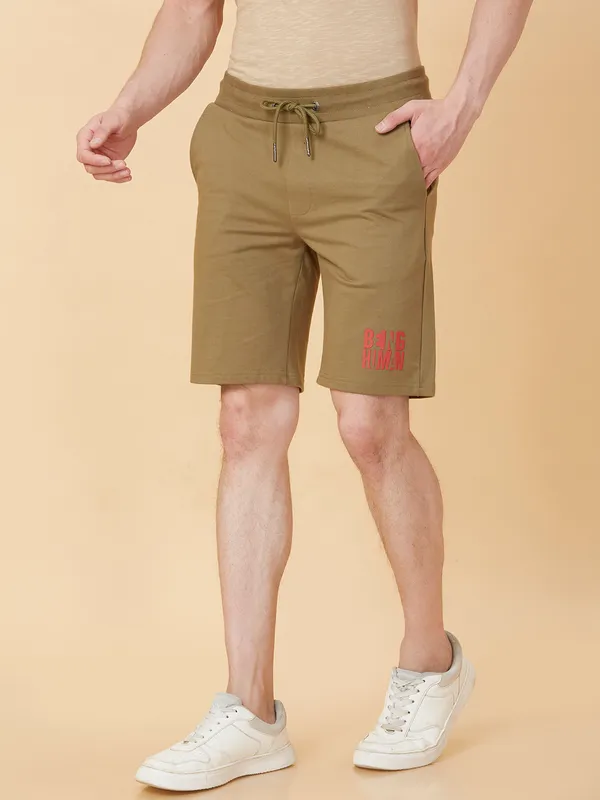 Being Human Clothing Men Regular Fit Track Shorts-Olive