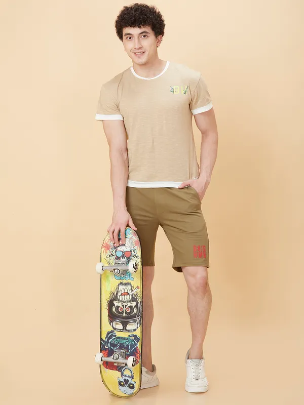 Being Human Clothing Men Regular Fit Track Shorts-Olive