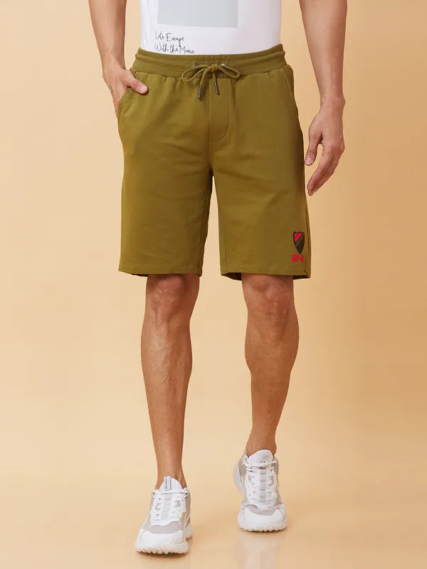 Being Human Men Regular Fit Shorts-Olive