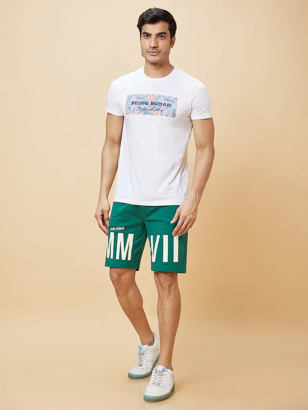 Being Human Men Regular Fit Shorts-Evergreen