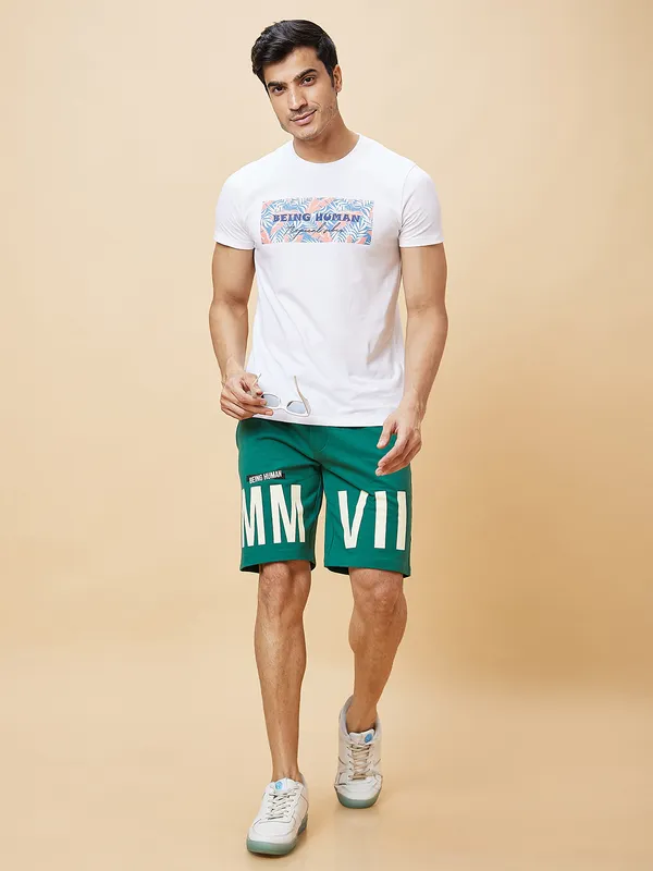 Being Human Men Regular Fit Shorts-Evergreen