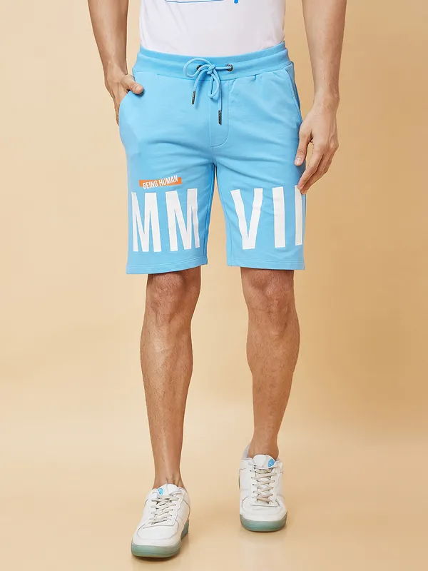 Being Human Men Regular Fit Shorts-Light Blue