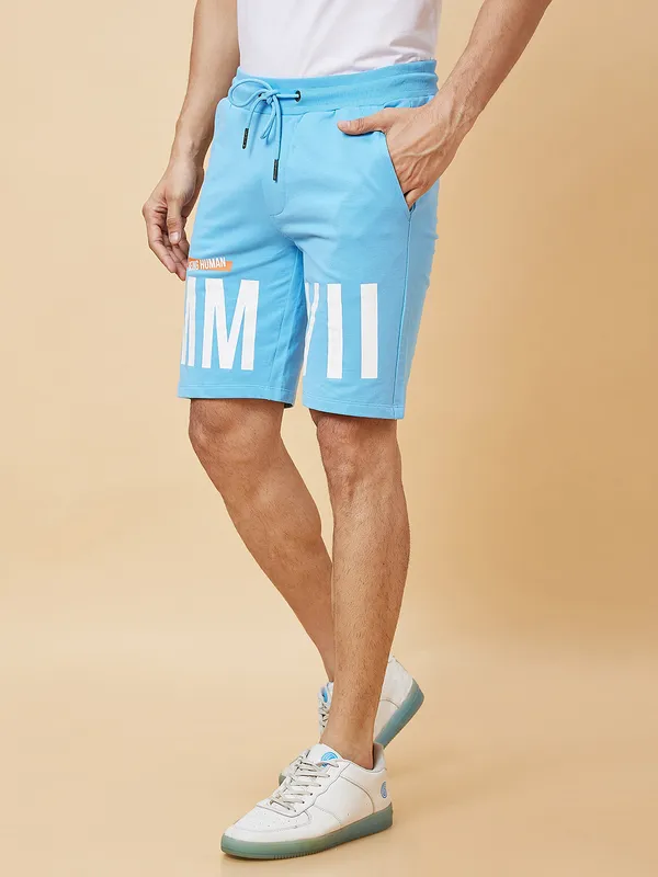 Being Human Men Regular Fit Shorts-Light Blue