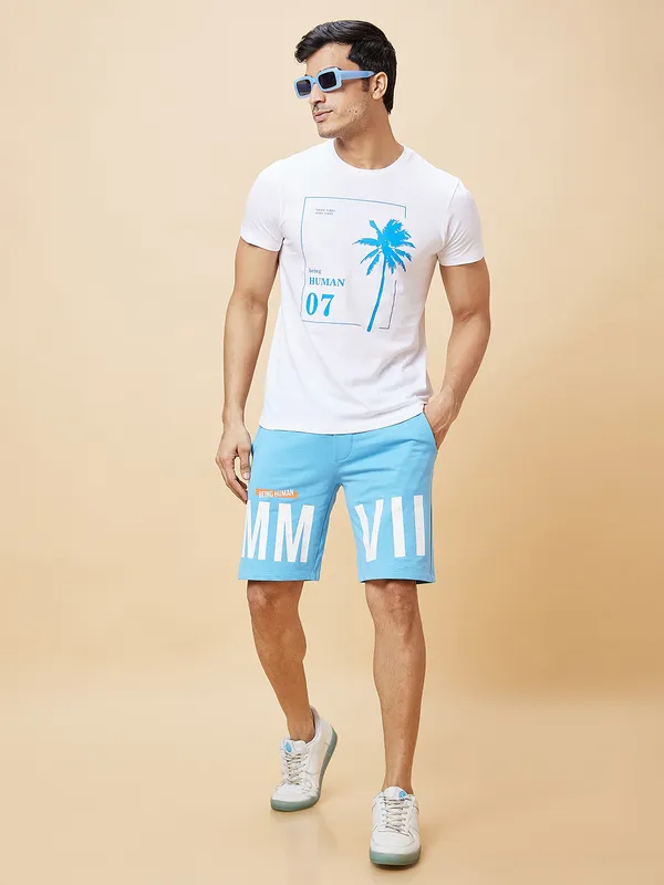 Being Human Men Regular Fit Shorts-Light Blue