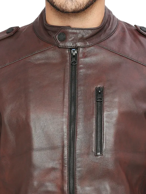 Being Human Regular Fit Men Collared Jackets-Ox Blood