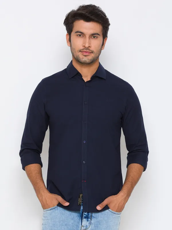 Being Human Slim Fit Men Collared Shirts-Navy