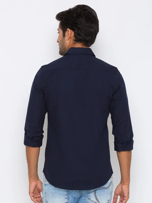 Being Human Slim Fit Men Collared Shirts-Navy