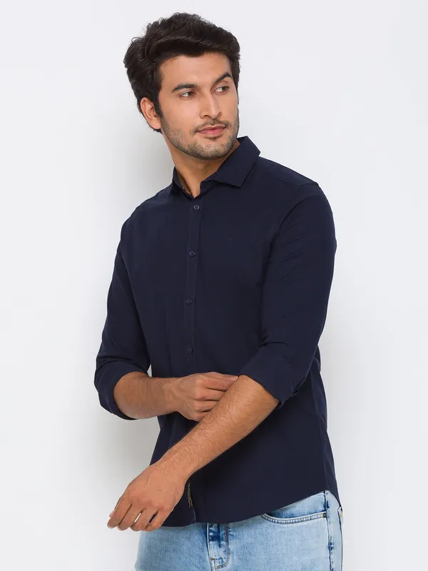 Being Human Slim Fit Men Collared Shirts-Navy