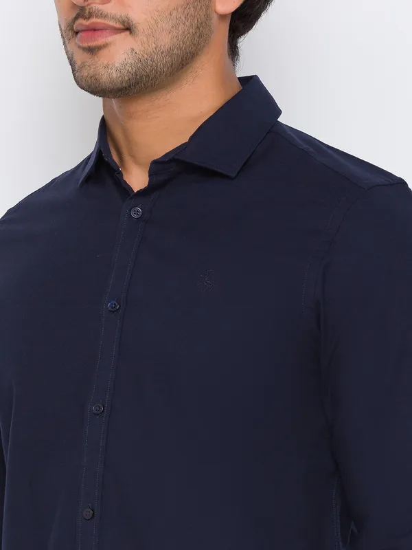 Being Human Slim Fit Men Collared Shirts-Navy