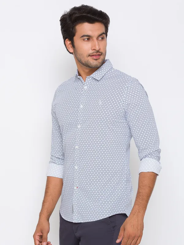 Being Human Slim Fit Men Collared Shirts-White