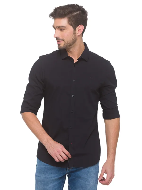 Being Human Super Slim Fit Men Collared Shirts-Black