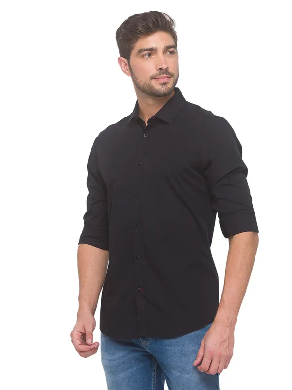 Being Human Super Slim Fit Men Collared Shirts-Black