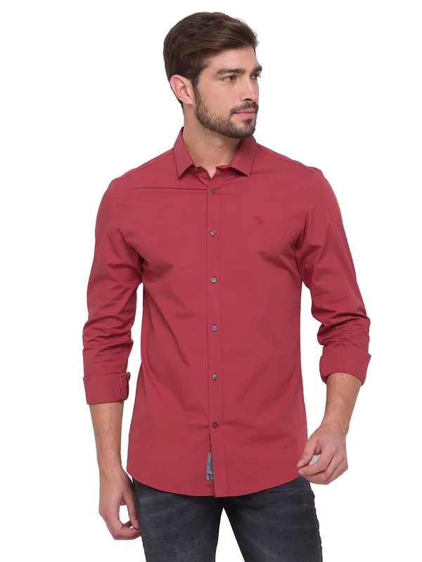 Being Human Super Slim Fit Men Collared Shirts-Brick