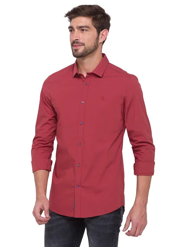 Being Human Super Slim Fit Men Collared Shirts-Brick