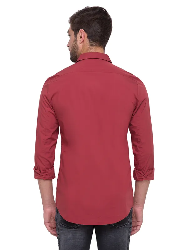 Being Human Super Slim Fit Men Collared Shirts-Brick