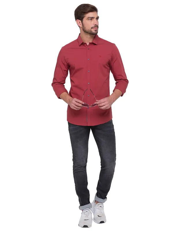 Being Human Super Slim Fit Men Collared Shirts-Brick