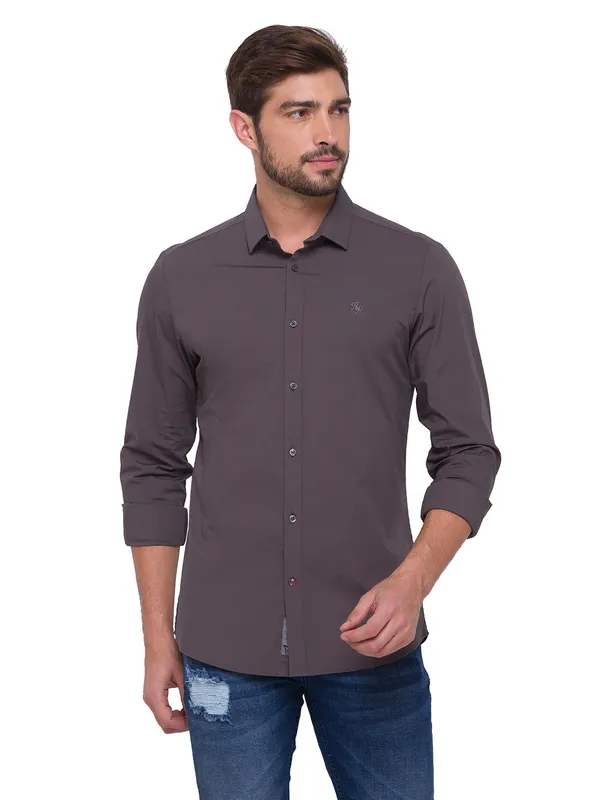 Being Human Super Slim Fit Men Collared Shirts-Charcoal