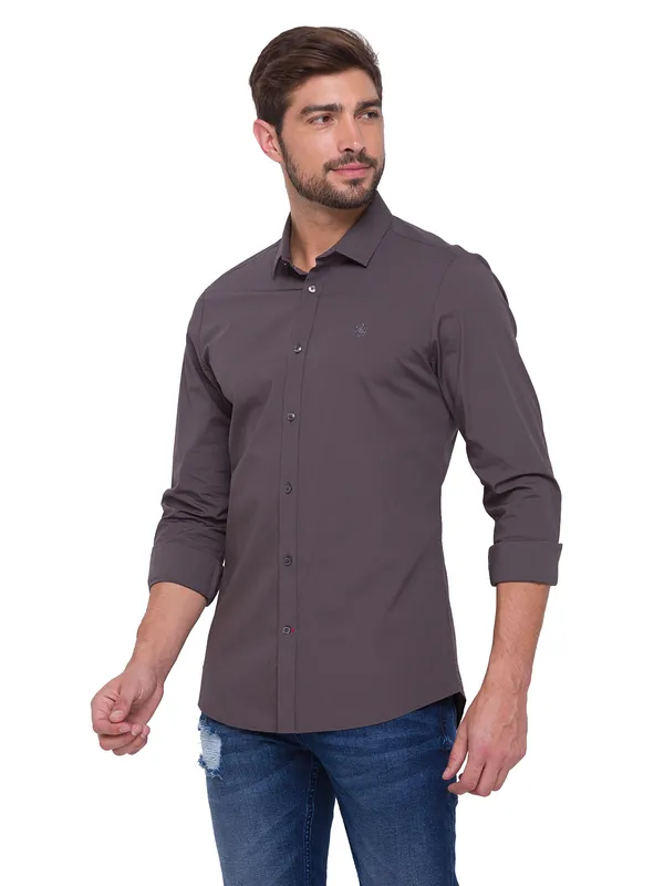 Being Human Super Slim Fit Men Collared Shirts-Charcoal