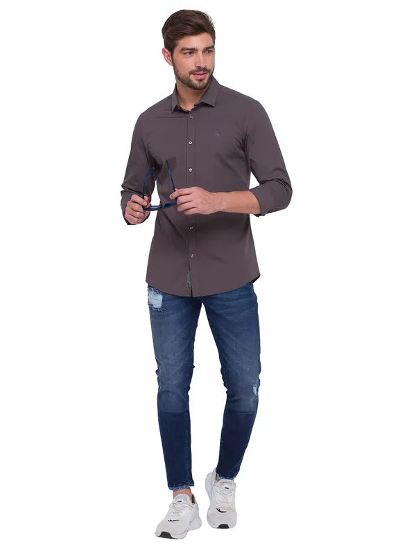 Being Human Super Slim Fit Men Collared Shirts-Charcoal