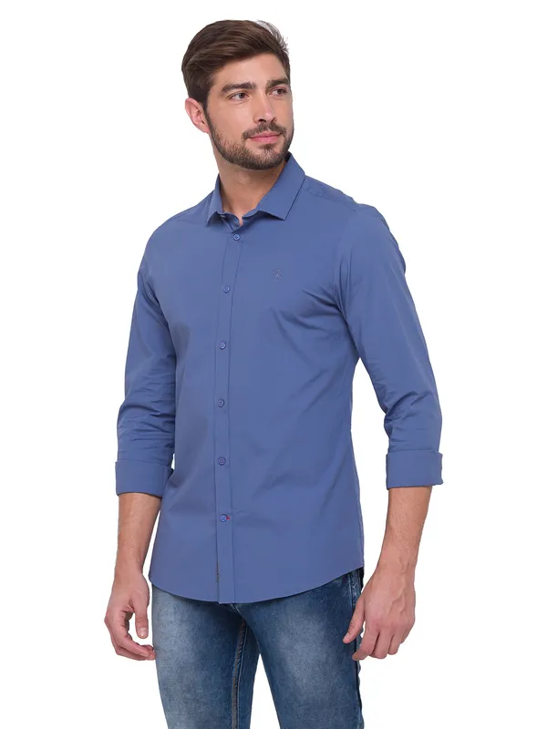 Being Human Super Slim Fit Men Collared Shirts-Grey