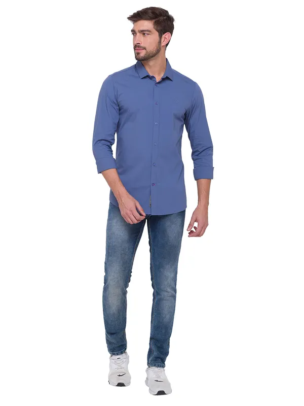 Being Human Super Slim Fit Men Collared Shirts-Grey