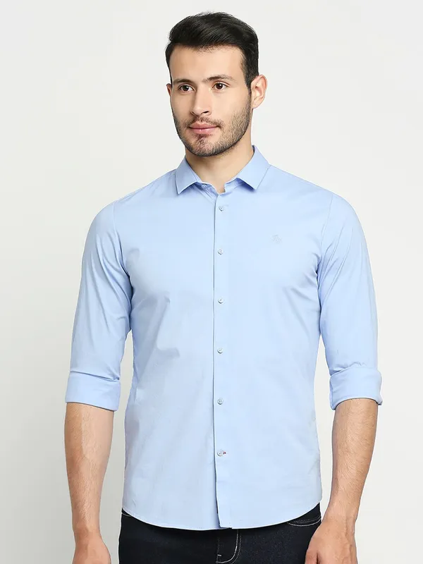 Being Human Super Slim Fit Men Collared Shirts-Lt. Blue