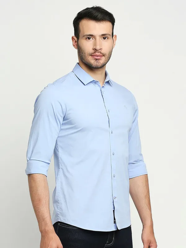 Being Human Super Slim Fit Men Collared Shirts-Lt. Blue