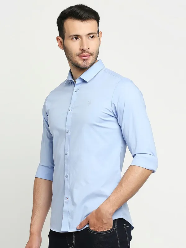 Being Human Super Slim Fit Men Collared Shirts-Lt. Blue