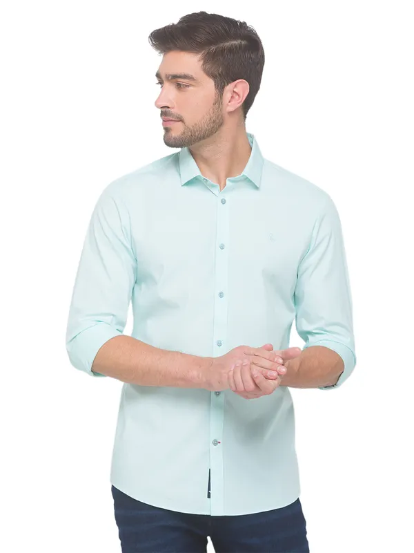 Being Human Super Slim Fit Men Collared Shirts-Mint Green