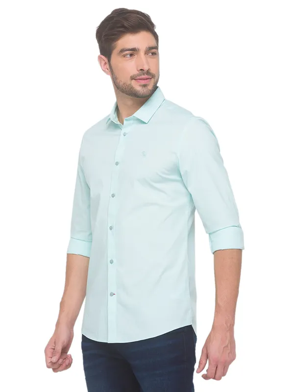 Being Human Super Slim Fit Men Collared Shirts-Mint Green