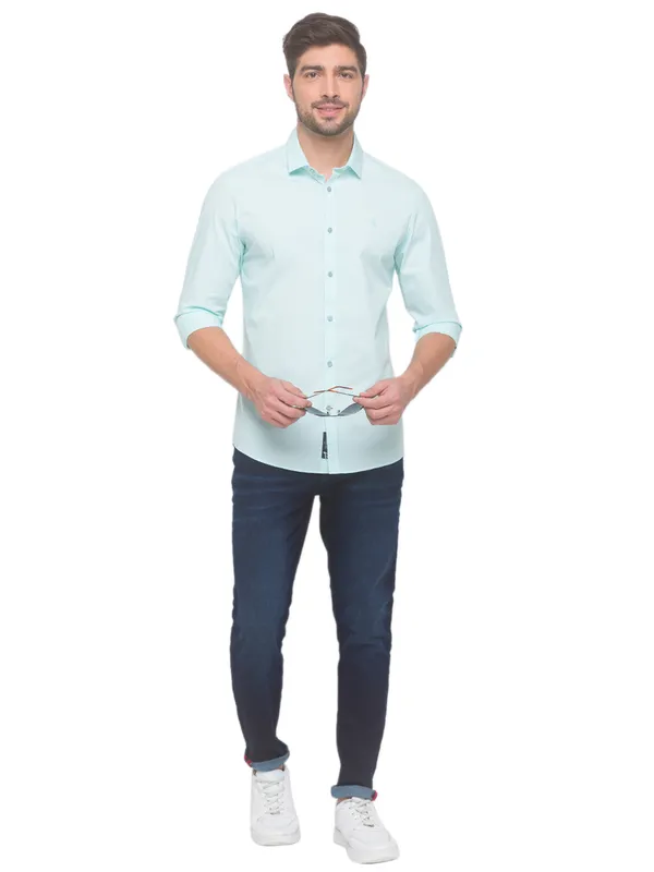 Being Human Super Slim Fit Men Collared Shirts-Mint Green